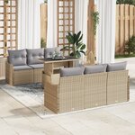 Ensemble de canapé de jardin vidaXL 7 pièces avec coussins Beige Poly Rotin