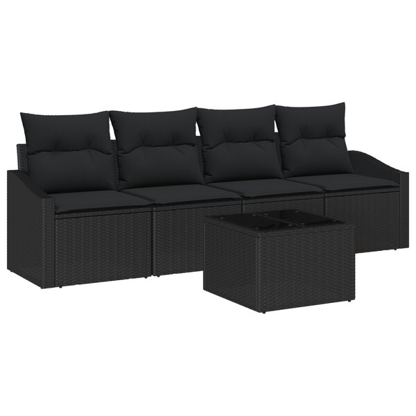vidaXL Set de Salle à Manger de Jardin de 5 pièces avec Coussins Rattan Poly Noir