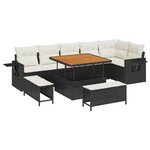 Ensemble de canapé de jardin 9 pièces noir avec coussins en poly rattan et acacia