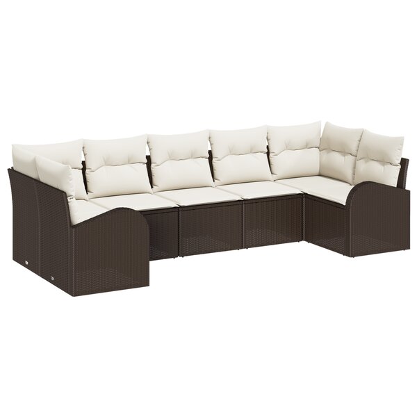 Ensemble de canapé de jardin vidaXL 7 pièces avec coussins marron en poly rotin