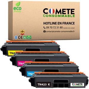 TN423 - Pack de 4 toners compatibles avec Brother TN423 Noir Cyan Magenta Jaune - Entreprise française