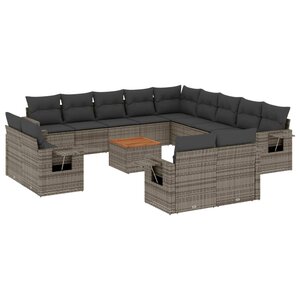 vidaXL Salon de jardin avec coussins 14 Pièces gris résine tressée