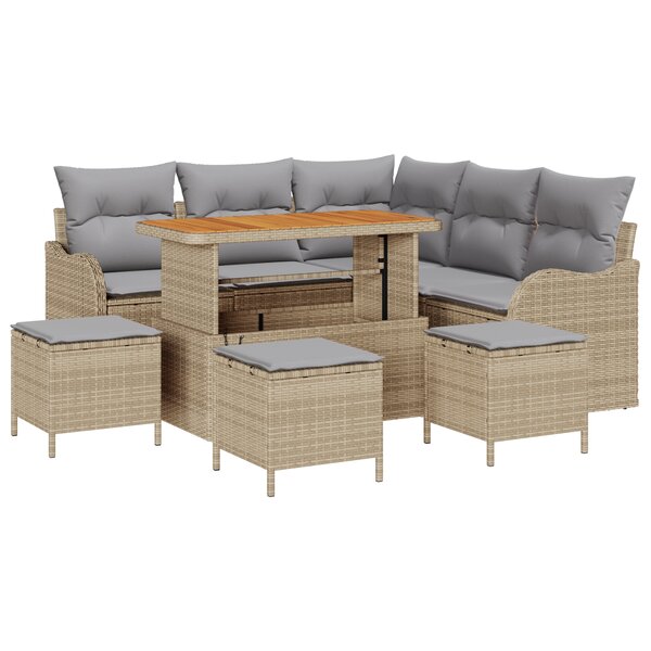Ensemble de sofa de jardin de 9 pièces avec coussins Beige Poly Rattan Acacia