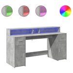 Bureau table poste de travail meuble d'ordinateur informatique étude et lumières LED 160 x 55 x 91 cm bois d'ingénierie gris 02_0023801