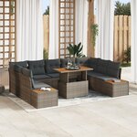 vidaXL jeu de salle à manger de jardin de 10 pièces avec coussins gris en poly rotin et acacia