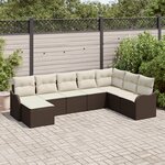 Ensemble de canapé de jardin 8 pièces avec coussins marron poly rotin