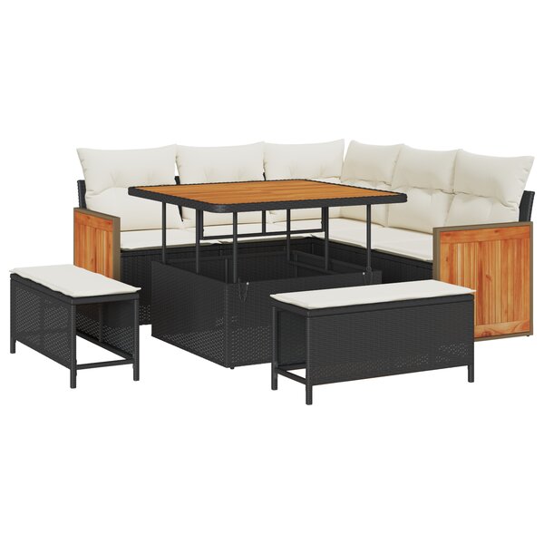 Ensemble de canapé de jardin 8 pièces vidaXL avec coussins Noirs en Rotin Acacia
