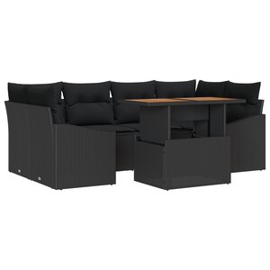 vidaXL Ensemble de salle à manger de jardin de 7 pièces avec coussins en poly rattan noir et acacia