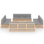 Salon de jardin meuble d'extérieur ensemble de mobilier 13 pièces avec coussins bois de pin massif 02_0015730