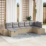 vidaXL Ensemble de canapé de jardin 7 pièces avec coussins Beiges en rotin Poly