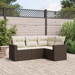 vidaXL Salon de jardin 4 Pièces avec coussins marron résine tressée