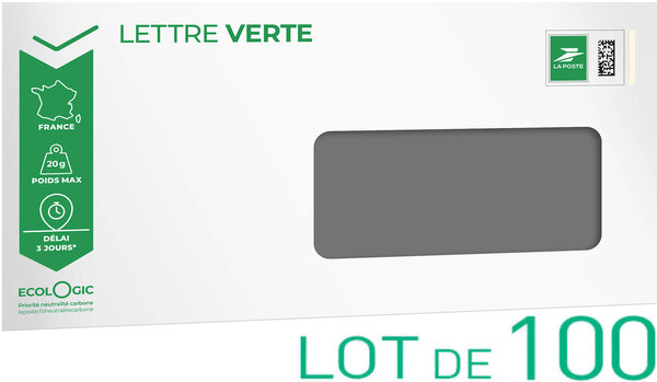 Prêt-à-Poster - Lettre verte suivie - 20g  - Enveloppes à fenêtre en lot de 100