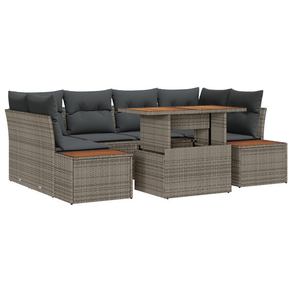 Ensemble de canapé de jardin de 6 pièces avec coussins en rattan poly gris