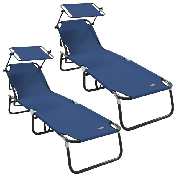 vidaXL Chaises longues pliantes 2 Pièces avec auvent en tissu Oxford 600D bleu