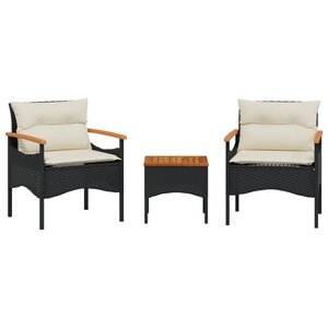 vidaXL Salon de jardin 3 Pièces avec coussins noir résine tressée