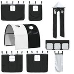 vidaXL Lit superposé avec toboggan et rideaux blanc et noir 90x190 cm