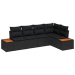 vidaXL Ensemble de canapés de jardin 5 pièces avec coussins noir poly rattan acacia