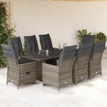 vidaXL Ensemble de bistro de jardin 9 Pièces coussins gris poly rotin