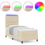 vidaXL Lit à ressorts avec matelas et lumière LED crème 90x200 cm en tissu