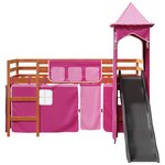 vidaXL Lit mezzanine enfants avec tour rose 90x200 cm bois pin massif
