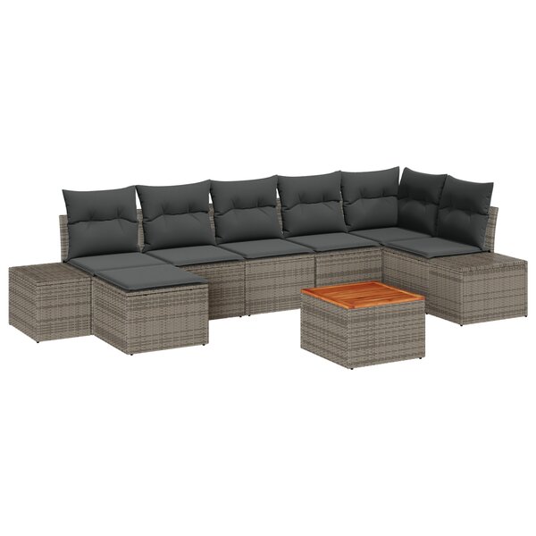 vidaXL Ensemble de Canapés Jardin 8 pièces avec Coussins Gris Rattan Poly Acacia