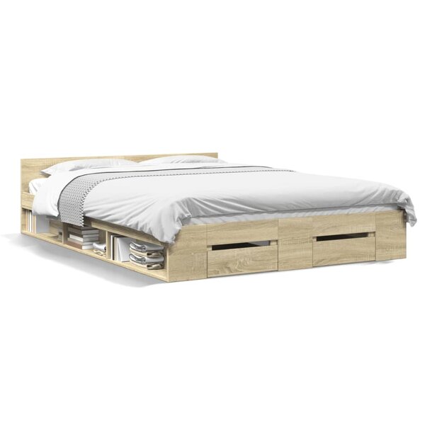 vidaXL Cadre de lit avec tiroirs sans matelas chêne sonoma 120x200 cm