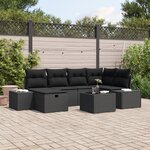 vidaXL Ensemble de Canapé de Jardin 7 Pièces avec Coussins Noir Poly Rotin