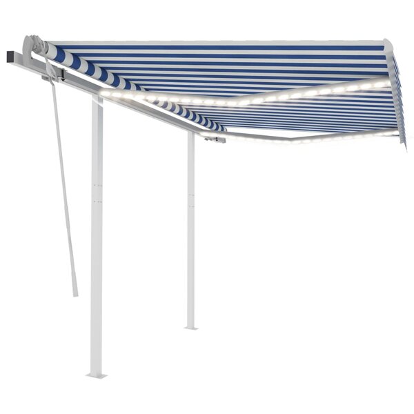 vidaXL Auvent manuel rétractable avec LED 3 5x2 5 m Bleu et blanc