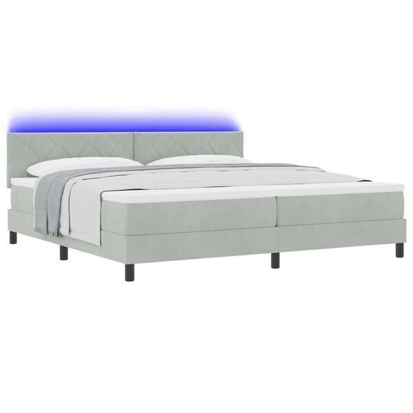 Lit Box Spring vidaXL avec Matelas & Lumière LED Gris clair 200x200 cm Velours