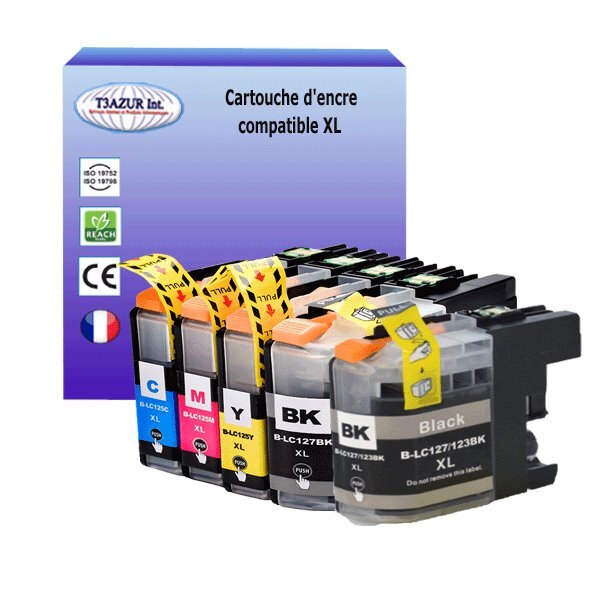 T3AZUR- Lot de 5 Cartouches compatibles avec Brother LC127XL  LC125XL