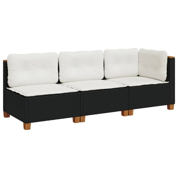 vidaXL Canapé de jardin avec coussins 3 places noir résine tressée