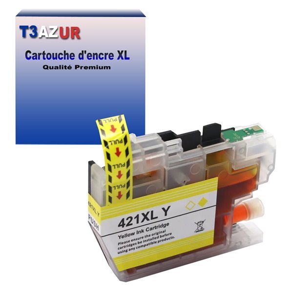 T3AZUR- Cartouche compatible avec Brother LC421 XL pour Brother DCP-J1050DW  DCP-J1140DW  DCP-J114DW  DCP-J1800DW Jaune