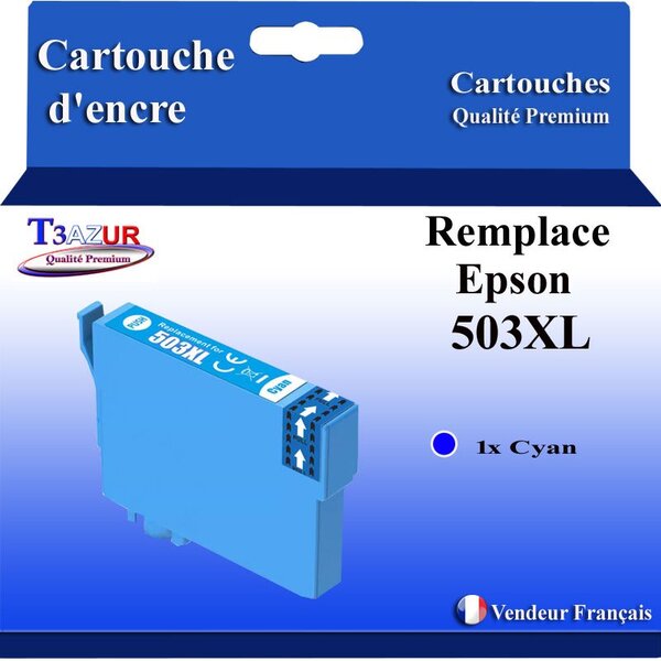 T3AZUR - Cartouche compatible avec Epson Expression Home XP-5200  XP-5205  WF-2960DWF  WF-2965DWF  503XL  503 XL (série Piment ) - Cyan