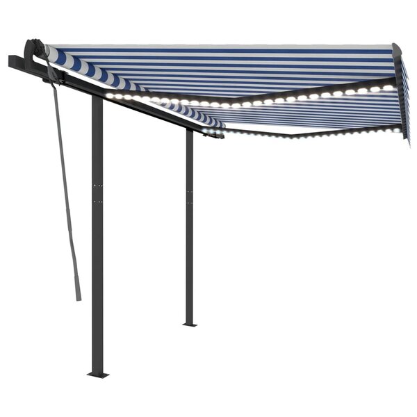 vidaXL Auvent manuel rétractable avec LED 3 5x2 5 m Bleu et blanc