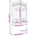 vidaXL Portail et sommet de lance Noir 103x175 cm Acier enduit poudre
