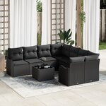 Ensemble de Canapé de jardin vidaXL 9 pièces avec coussins Noir Rattan Poly