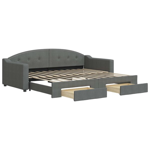 vidaXL Lit de jour avec gigogne et tiroirs gris foncé 90x200 cm tissu