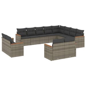 vidaXL Salon de jardin avec coussins 12 Pièces gris résine tressée
