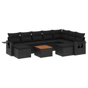vidaXL Salon de jardin 10 Pièces avec coussins noir résine tressée