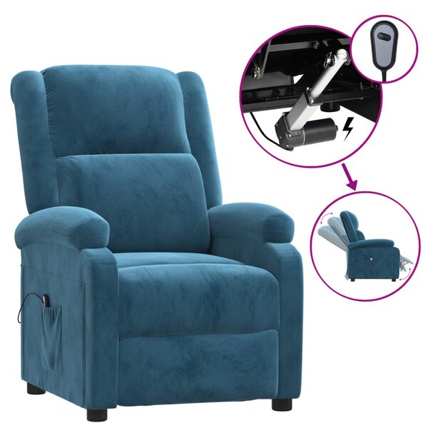 vidaXL Fauteuil inclinable électrique bleu velours