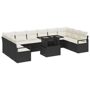 Set de Canapé de Jardin 11 Pièces avec Coussins Rattan Poly Noir