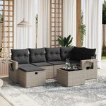 vidaXL Salon de jardin avec coussins 7 Pièces gris résine tressée