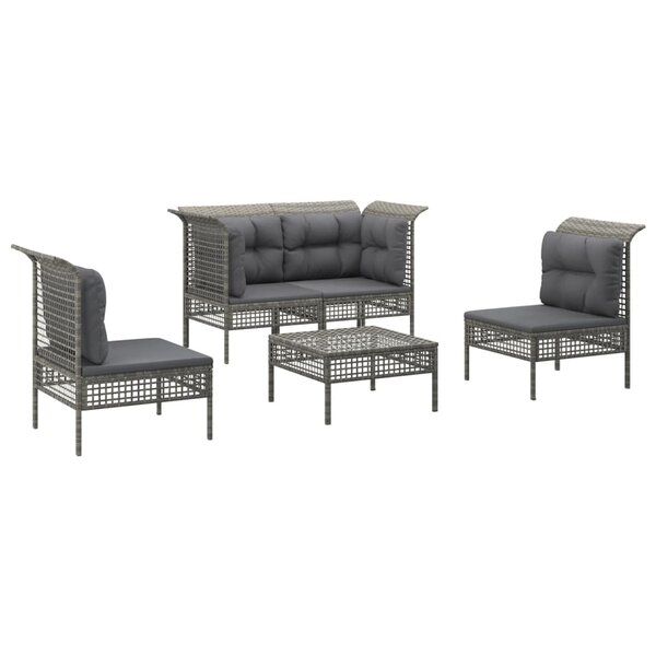 Salon de jardin meuble d'extérieur ensemble de mobilier 5 pièces avec coussins gris résine tressée 02_0016405