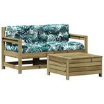 vidaXL Salon de jardin 3 Pièces avec coussins bois de pin imprégné