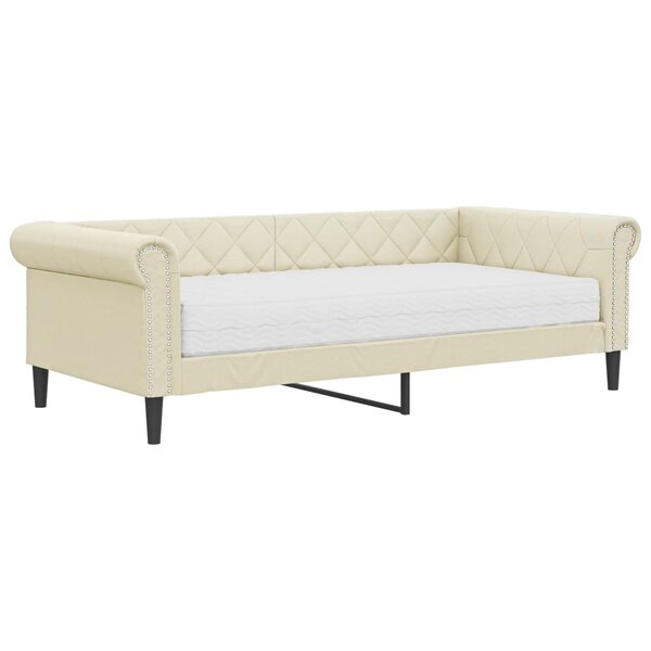 vidaXL Lit de jour avec matelas crème 90x200 cm similicuir