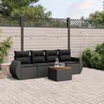 vidaXL Salon de jardin 5 Pièces avec coussins noir résine tressée