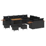 vidaXL Ensemble de canapé de jardin de 14 pièces avec coussins noir rotin synthétique acacia