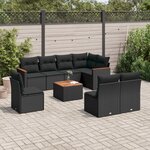 vidaXL Salon de jardin 9 Pièces avec coussins noir résine tressée