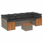 vidaXL Salon de jardin 8 Pièces avec coussins gris résine tressée
