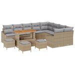 Ensemble de canapé de jardin 13 pièces avec coussins beige poly rattan acacia